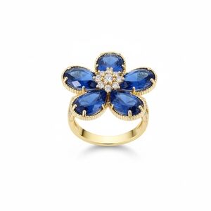 EYE CANDY Blue and Gold Flower Ring